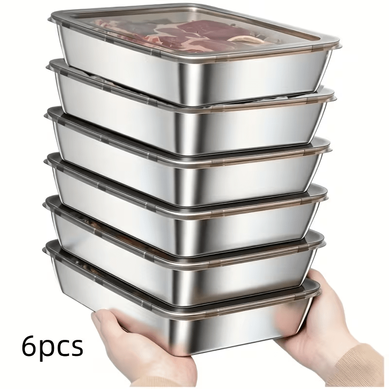 Stainless Steel Food Storage Containers 6pcs Set - Airtight Lunch Boxes, Microwave Safe, Stackable Kitchen Organization Containers for Fridge/Freezer