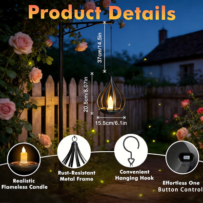 2-In-1 Solar Lantern, Solar Pendant Light, Teardrop-Shaped Candle-Style Lamp with LED Flickering Effect, Ideal for Dining Tables, Gardens, Lawns, And Outdoor Party Decorations, 1/2/4pcs