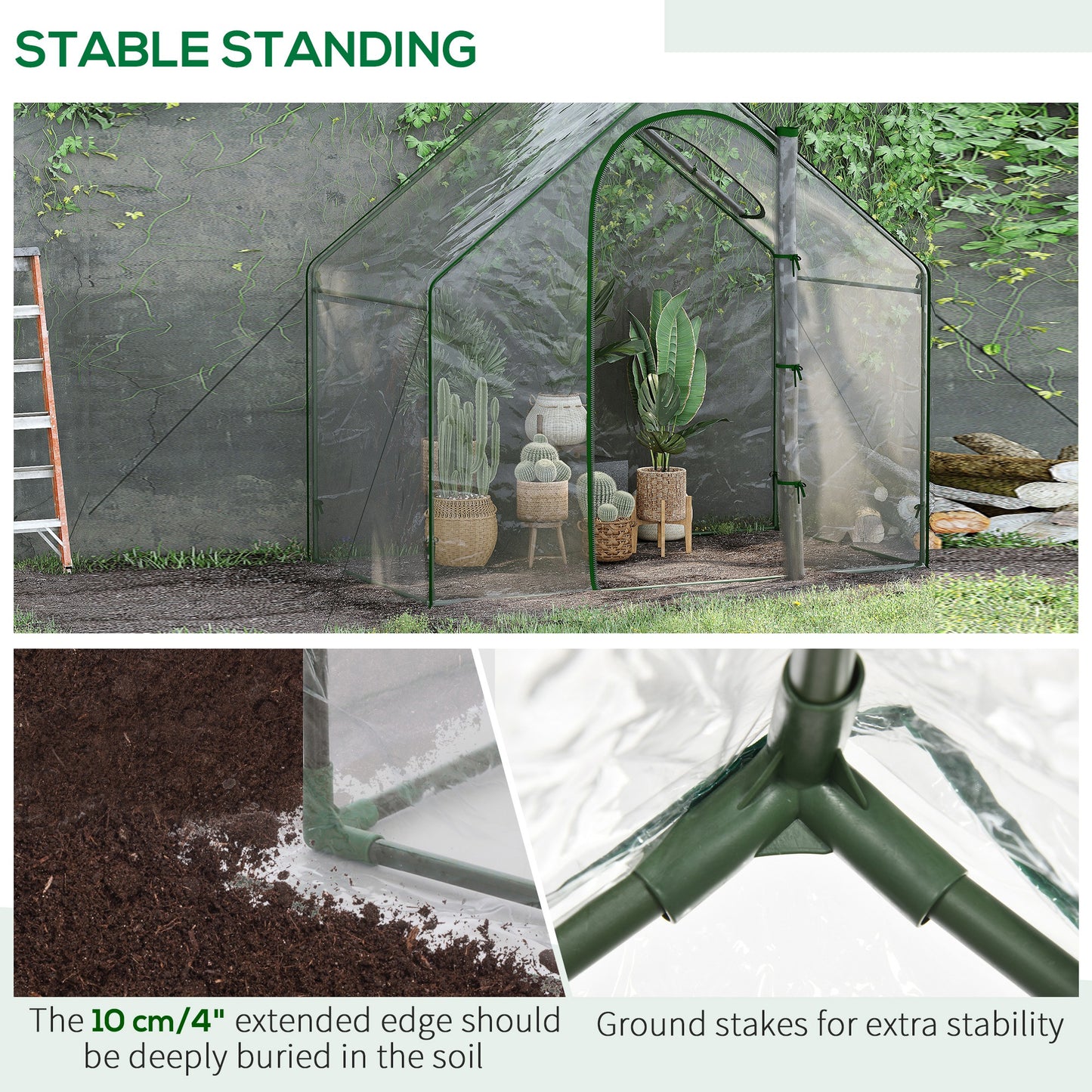 Walk In Mini Greenhouse Garden Outdoor Flower Planter Steel Frame w/ Zipped Door & Window, PE Cover, 180 x 100 x 168CM
