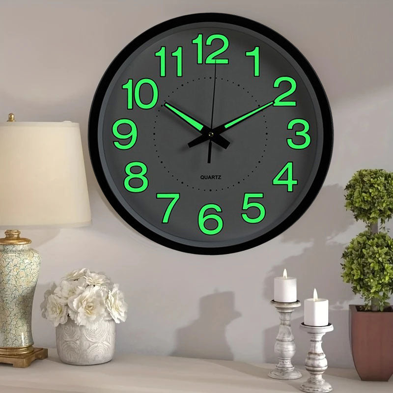 12" Luminous Wall Clock Glow in The Dark Wall Clock Silent Quartz Wall Clocks Non Ticking Sweep Movement, Easy To Read, Perfect for Living Room, Bedroom, Kitchen, Office, Study Room, Dining Room, Halloween Christmas Gifts, Birthday Gifts