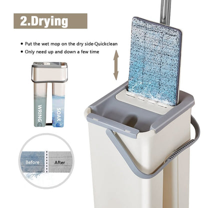 360° Flat Squeeze Microfiber Mop and Bucket Set Floor Mop and Bucket System Set Mop Home Floor Tiles Cleaning Wet Dry Cleaning Buckets for Floor Cleaning