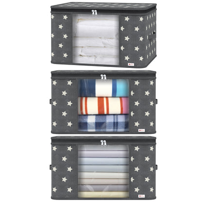 Vinsani 3pcs Deluxe Clothes Storage Bags Organizer Large Capacity Double Zipper, Moisture-Proof Big Clear Windows Perfect Space for Clothes, Beddings, Blankets and Duvet