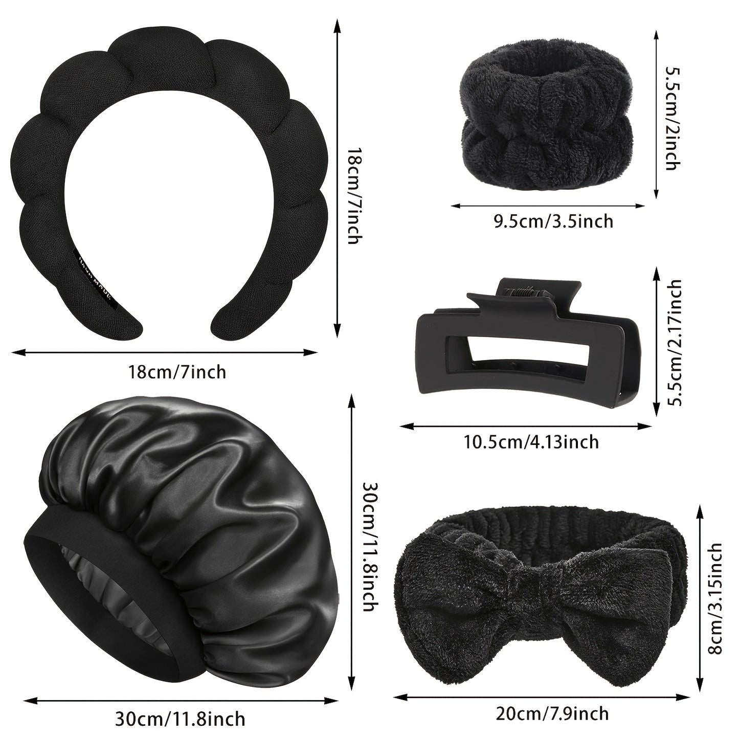 6pcs Satin Bonnet for Sleeping And Spa Headband Set, Soft Microfiber Skincare Hairband with Bow, Maillard Color Wide Band Hairs Bonnet for Sleeping Wristbands with Hair Claw Clip for Women Men