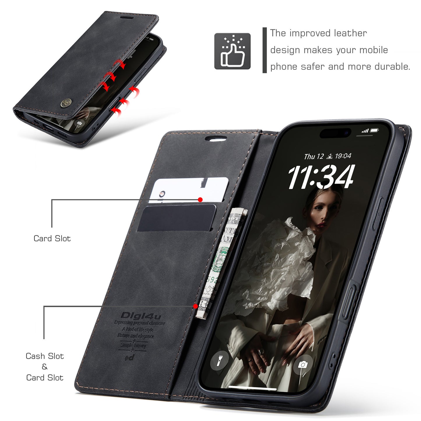 Upgraded Faux Leather Flip Cover Wallet Case For iPhone 16 Plus 16 Pro Max with Card Holder, Magnetic Closure, and Stand Function Phone Case