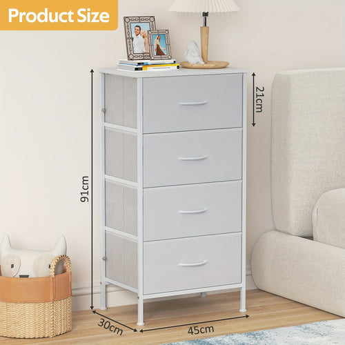 4-Drawer Dresser Storage Cabinet with Metal Frame & MDF Top, Adjustable Feet, Anti-Tip Safety - Stylish And Spacious Storage Unit for Bedroom Or Living Room (44.96cm X 29.97cm X 90.93cm)