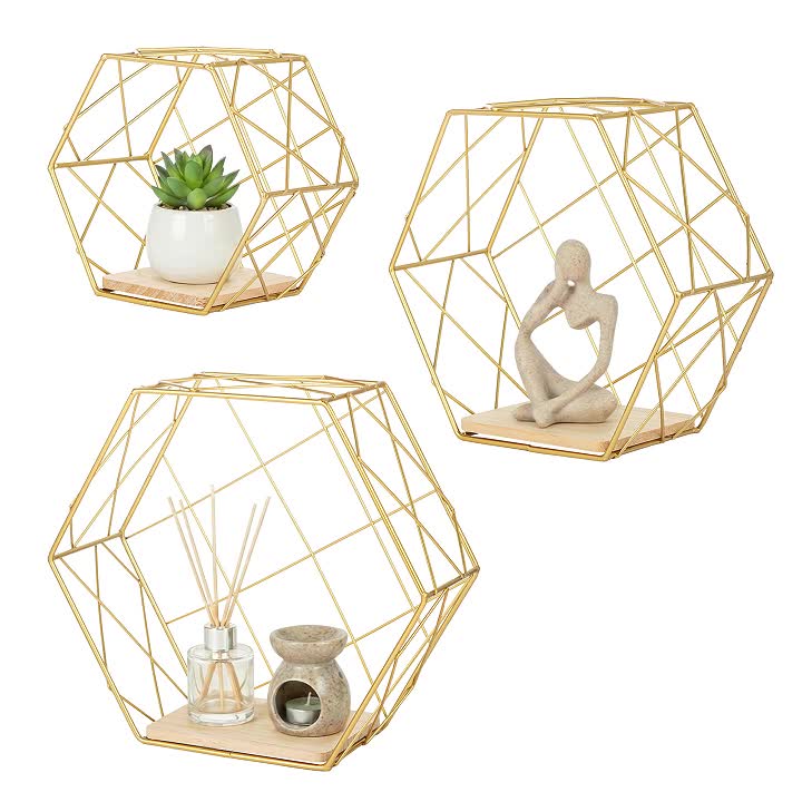 Gold Floating Display Shelves - Set of Three - alternate angle 10
