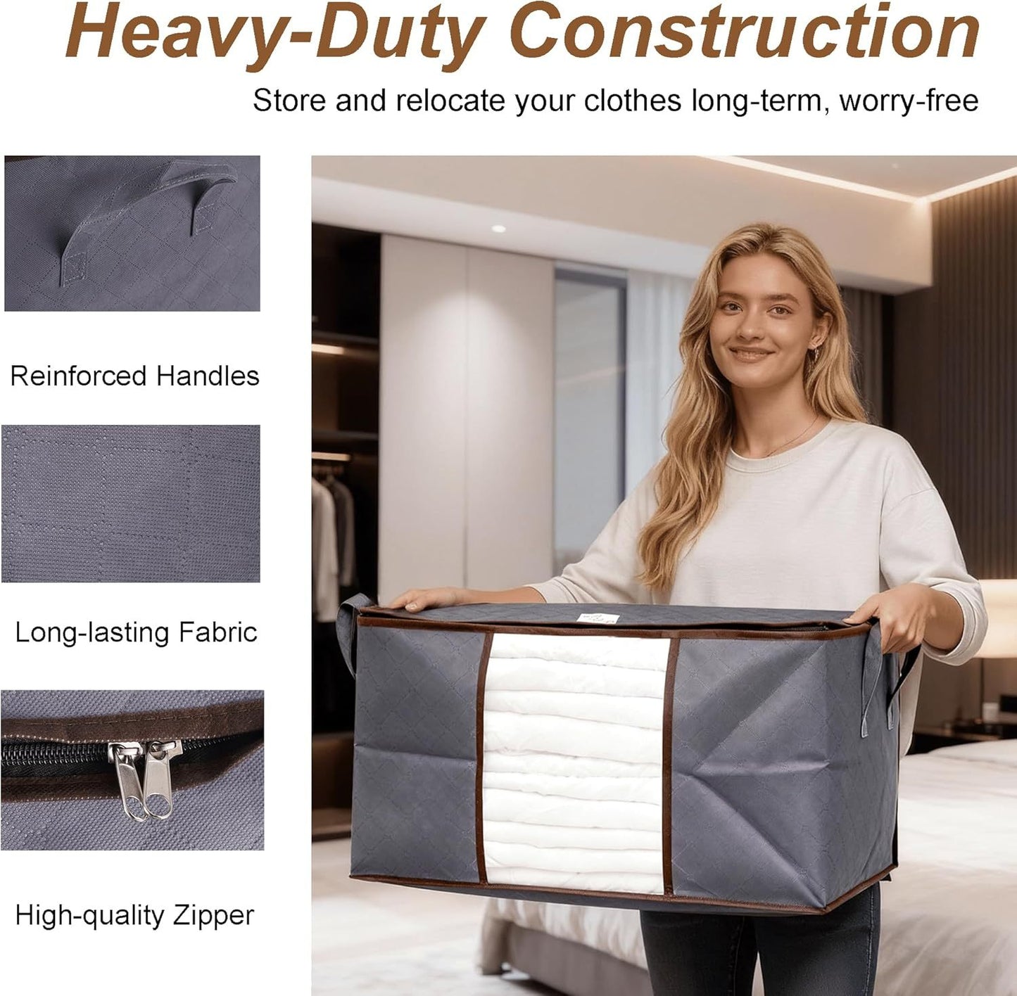 6pcs 90L Large Capacity Fabric Storage Bags for Clothes & Bedding | Foldable Wardrobe Organizers with Handles & Clear Window | Dust & Moisture Protection | Home & Dorm Use