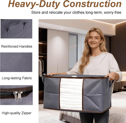 6pcs 90L Large Capacity Fabric Storage Bags for Clothes & Bedding | Foldable Wardrobe Organizers with Handles & Clear Window | Dust & Moisture Protection | Home & Dorm Use