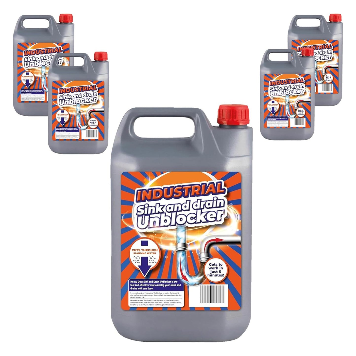 5 Litre Super Strength Industrial Sink & Drain Unblocker Cuts Through Standing Water