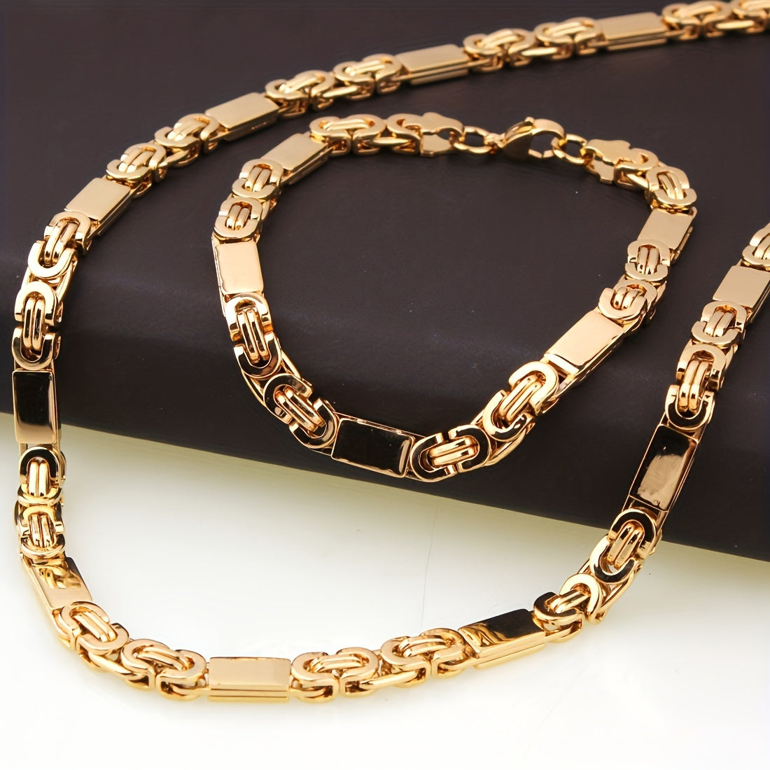 6mm Men's Minimalist 304 Stainless Steel Flat Link Necklace + Bracelet Set 8