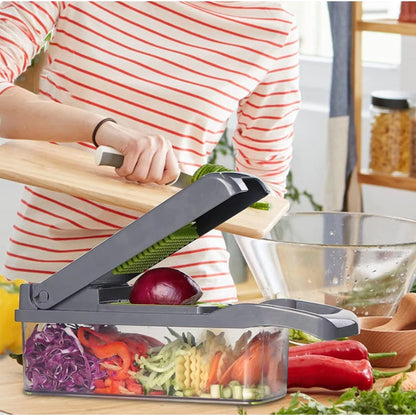 15-in-1 Fruit & Vegetable Grater Set - Kitchen Multi-Tool with 8 Interchangeable Blades (Gray Green) - Includes Dicer/Shredder/Slicer Functions