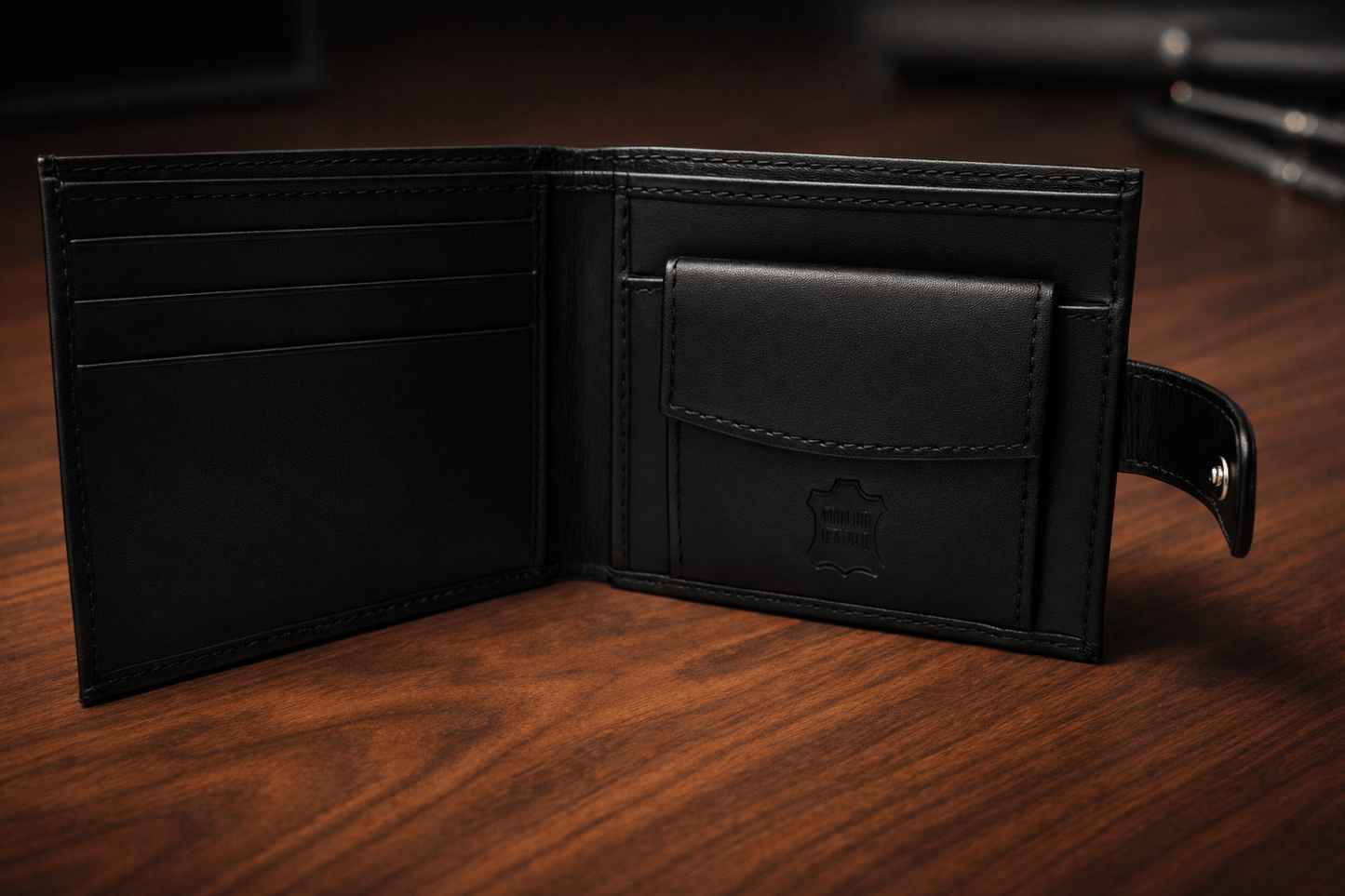 Mens Genuine Leather Wallet Black RFID Blocking Soft Bi Fold Card Slots and Coin Pocket