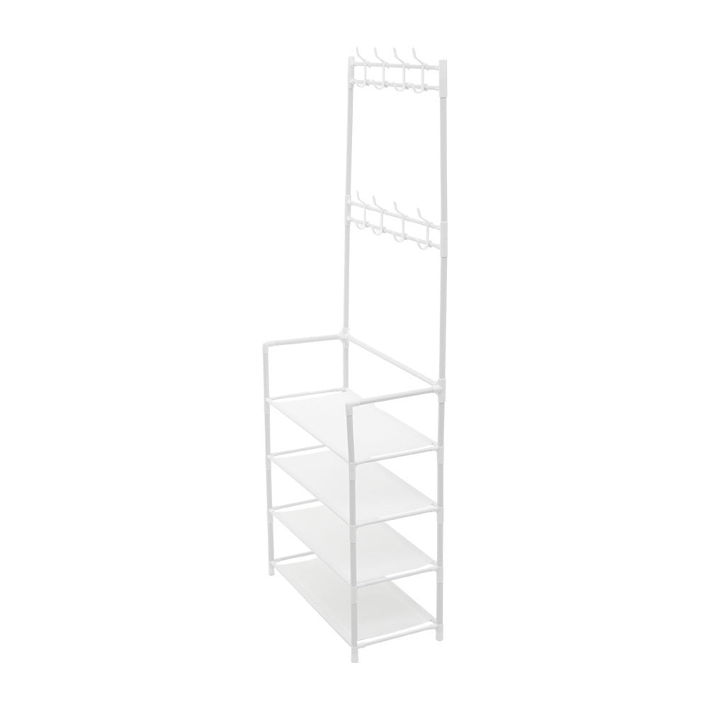 Metal Clothing Rail Rack, Multi Fucntional Coat Hat Stand With Shoe Rack Non Woven Fabric Shelves, Entryway Hall Tree with Bench and Shoe Storage Clothes Rack Hanging Rail Coat Hanger Home Freestanding Coat Rack Hanging Clothes Rack for Clothes, Coats, Sk