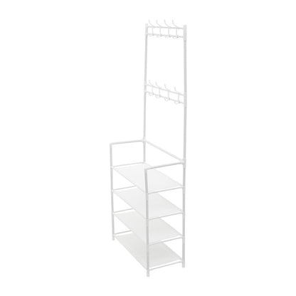 Metal Clothing Rail Rack, Multi Fucntional Coat Hat Stand With Shoe Rack Non Woven Fabric Shelves, Entryway Hall Tree with Bench and Shoe Storage Clothes Rack Hanging Rail Coat Hanger Home Freestanding Coat Rack Hanging Clothes Rack for Clothes, Coats, Sk