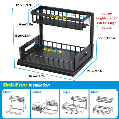 2-Pack Golden Metal Kitchen Sink Organizer Basket, Double-Layer Pull-Out Storage Basket, Multi-Functional Storage Rack, Kitchen, Sink, Bathroom, Office Multi-Functional Storage Basket