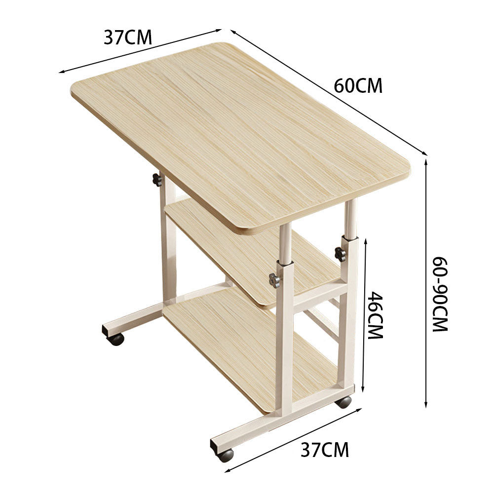 Multi-Purpose Sofa Side Table, 3-Tier Desk, Study And Reading Table, Laptop Desk, Movable Workbench with Storage Shelf, Height-Adjustable, Movable Dining Table, Bedside Table, Study Table, Home Bedroom Office Desk, 14.6*23.6*23.6-35.4 Inches