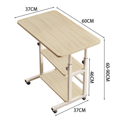 Multi-Purpose Sofa Side Table, 3-Tier Desk, Study And Reading Table, Laptop Desk, Movable Workbench with Storage Shelf, Height-Adjustable, Movable Dining Table, Bedside Table, Study Table, Home Bedroom Office Desk, 14.6*23.6*23.6-35.4 Inches
