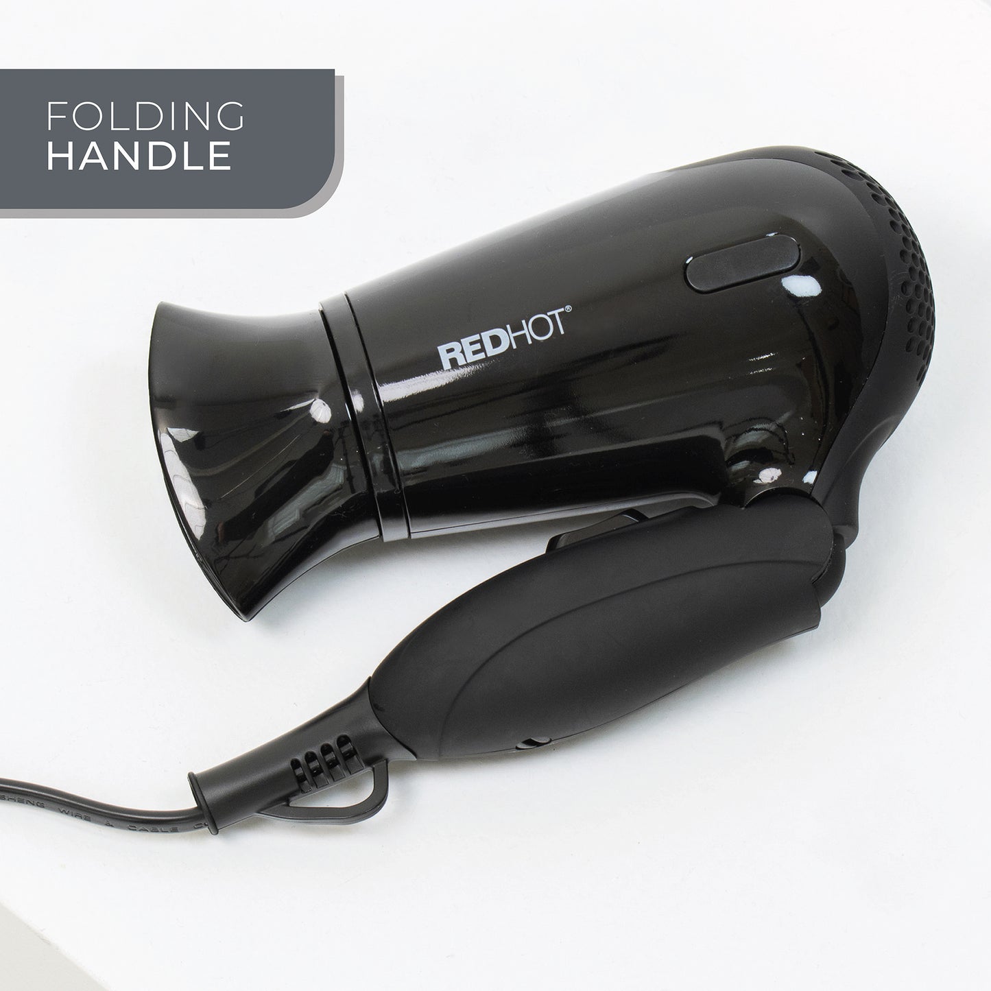 Red Hot 37079 1200W Travel Hair Dryer with Folding Handle/Dual Voltage / 2 Heat Settings/Compact & Lightweight/Black