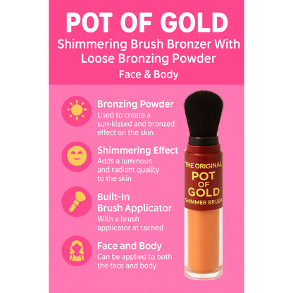 POT OF GOLD Brush With Loose Bronzing Powder Face & Body Makeup UK