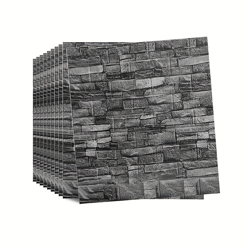 20pcs 3D Wall Panels 38×35cm Brick Wallpaper Self Adhesive DIY Wall Stickers PE Foam Panel Wall Tiles For Bedroom Kitchen Living Room Bathroom Home Decor, Roman Black