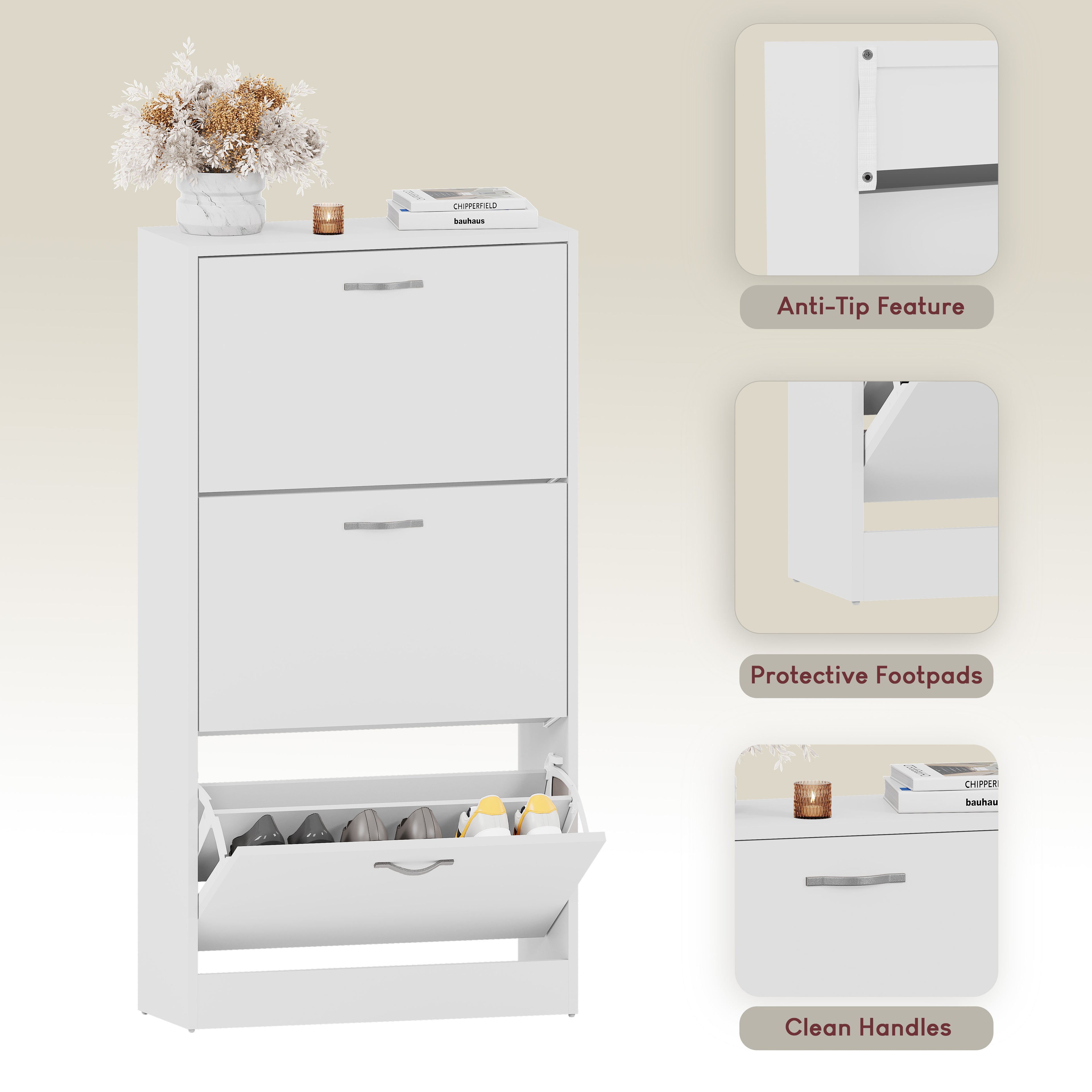 Slim 3-Drawer Shoe Cabinet for 9-12 Pairs
