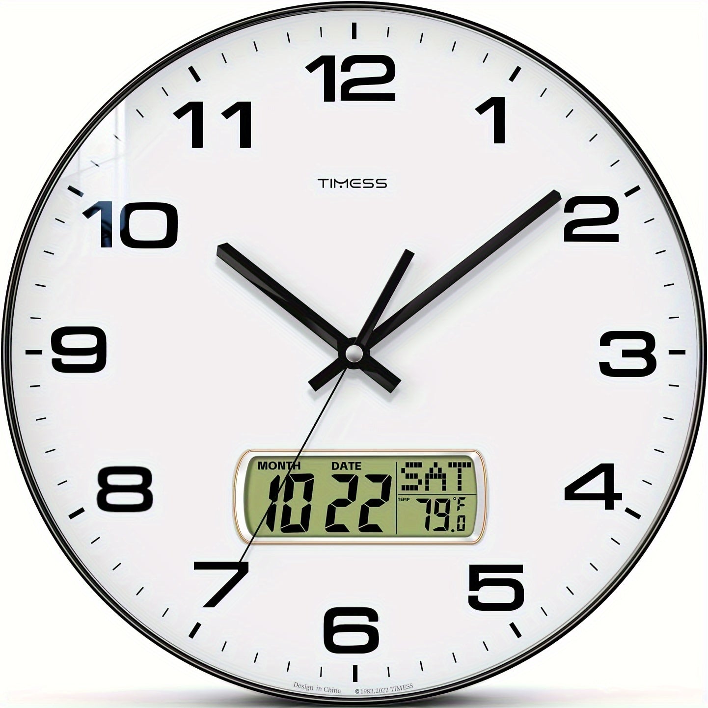 TIMESS Calendar Display Analog Wall Clock, 12/14 Inch 2-color Large Dial Silent, Can Display Perpetual Calendar And Fahrenheit Temperature, Bedroom, Office, School Decoration