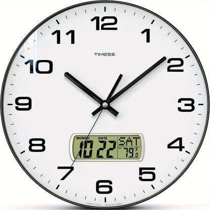 TIMESS Calendar Display Analog Wall Clock, 12/14 Inch 2-color Large Dial Silent, Can Display Perpetual Calendar And Fahrenheit Temperature, Bedroom, Office, School Decoration