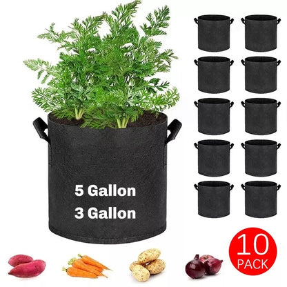 5Pack/10Pack Heavy Duty Grow Bags - Thickened Nonwoven Fabric Raised Garden Plant Pots with Aeration Holes And Sturdy Green Border, Collapsible/Outdoor Self-Watering Bags for Vegetables, Herbs, Flowers, 11.36/18.93/26.5L