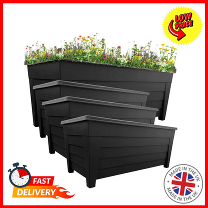 4 Large Black Grosvenor Trough Planter For Home, Office, Balconies, Gardens, Greenhouses & Patios