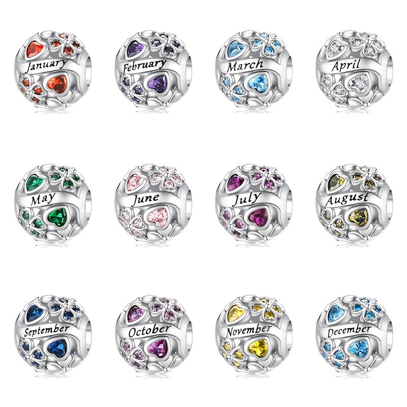 Birthstone Four-Leaf Clover Heart Charm – Twelve Months