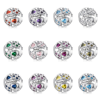 December Birthstone Four-Leaf Clover Good Wishes Silver-Plated Heart Beaded Pendant, Suitable for Original Bracelets and Necklace Jewelry, a DIY Gift Choice for Women's Birthdays