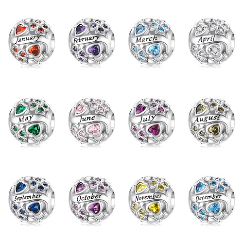 December Birthstone Four-Leaf Clover Good Wishes Silver-Plated Heart Beaded Pendant, Suitable for Original Bracelets and Necklace Jewelry, a DIY Gift Choice for Women's Birthdays