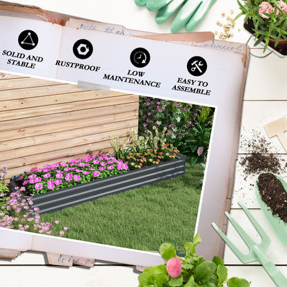 Galvanised Raised Bed for Garden, Rectangular Outdoor Elevated Planter Box with Safety Edging and Open Bottom for Growing Flowers, Herbs and Vegetables, 240 x 60cm, Grey