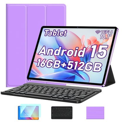 UXD A5 Android 15 Tablet, Equipped with Related Accessories, 16GB RAM (8GB+8GB Expandable), 512GB ROM Expandable up to 1TB, Supports WiFi/LTE, 6000mAh Battery, 10.1-inch HD Display with Keyboard, Mouse, Stylus, and Protective Case