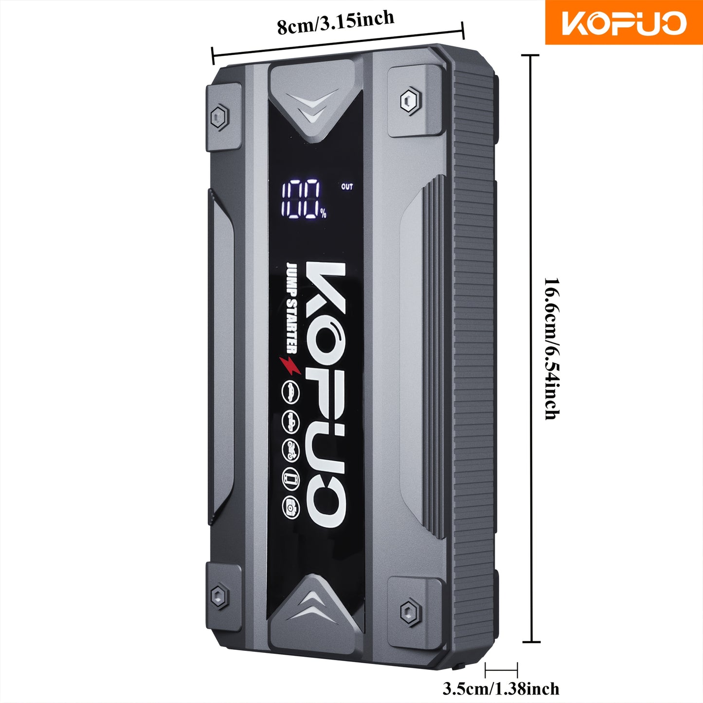 KOPUO 3000A/5000A Car Jump Starter (9L Gasoline/8L Diesel) Portable Car Jump Starter, 12V Car Battery Jumper Starter with Safety Jumper Cables, Fast Charging Car Battery Booster Jump Starter, Lights, Compact, Camping Essentials