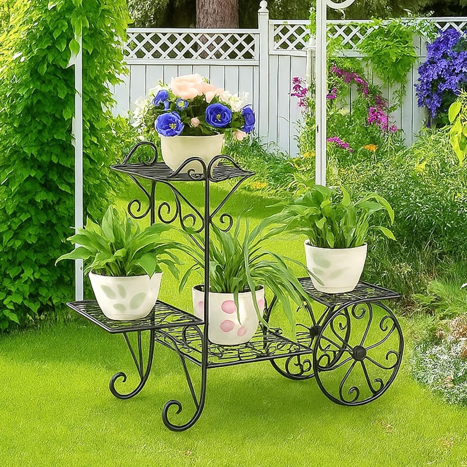 3 Tier Metal Plant Stand Indoor Outdoor – Vintage Bicycle Iron Flower Pot Display Rack for Garden, Balcony, Patio & Living Room – Holds 4 Pots, Rust-Resistant