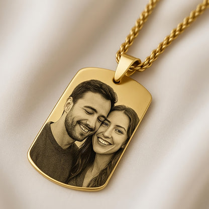 Personalized Men's Minimalist Refined Photo Name Necklace, 18K Gold Plated 304L Stainless Steel, Customizable with Your Desired Image, Unique Gift for Him, Perfect for Birthdays, Father's Day, Christmas, Valentine's Day, and Anniversary Gifts