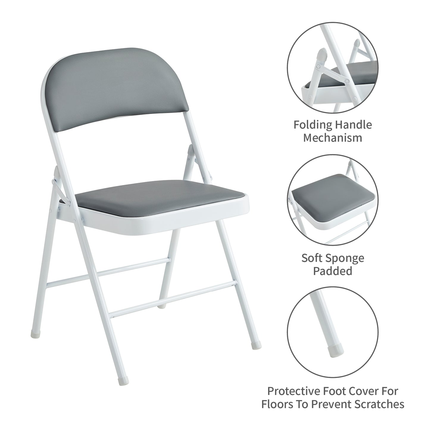 Set of 4 Folding Chairs, Faux Leather Foldable Chairs with Metal Frame and Padded Seat, Easy to Fold and Store for Home, Office, Dining and Reception