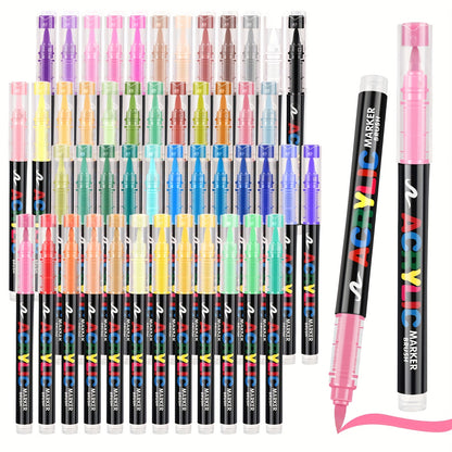 Acrylic Brush Markers Set | 24, 36 & 48 Colours | Fast-Drying Fade-Resistant Paint Pens for Canvas, Rock Painting, Wood & Card Making | Ergonomic Triangular Barrel Art Markers