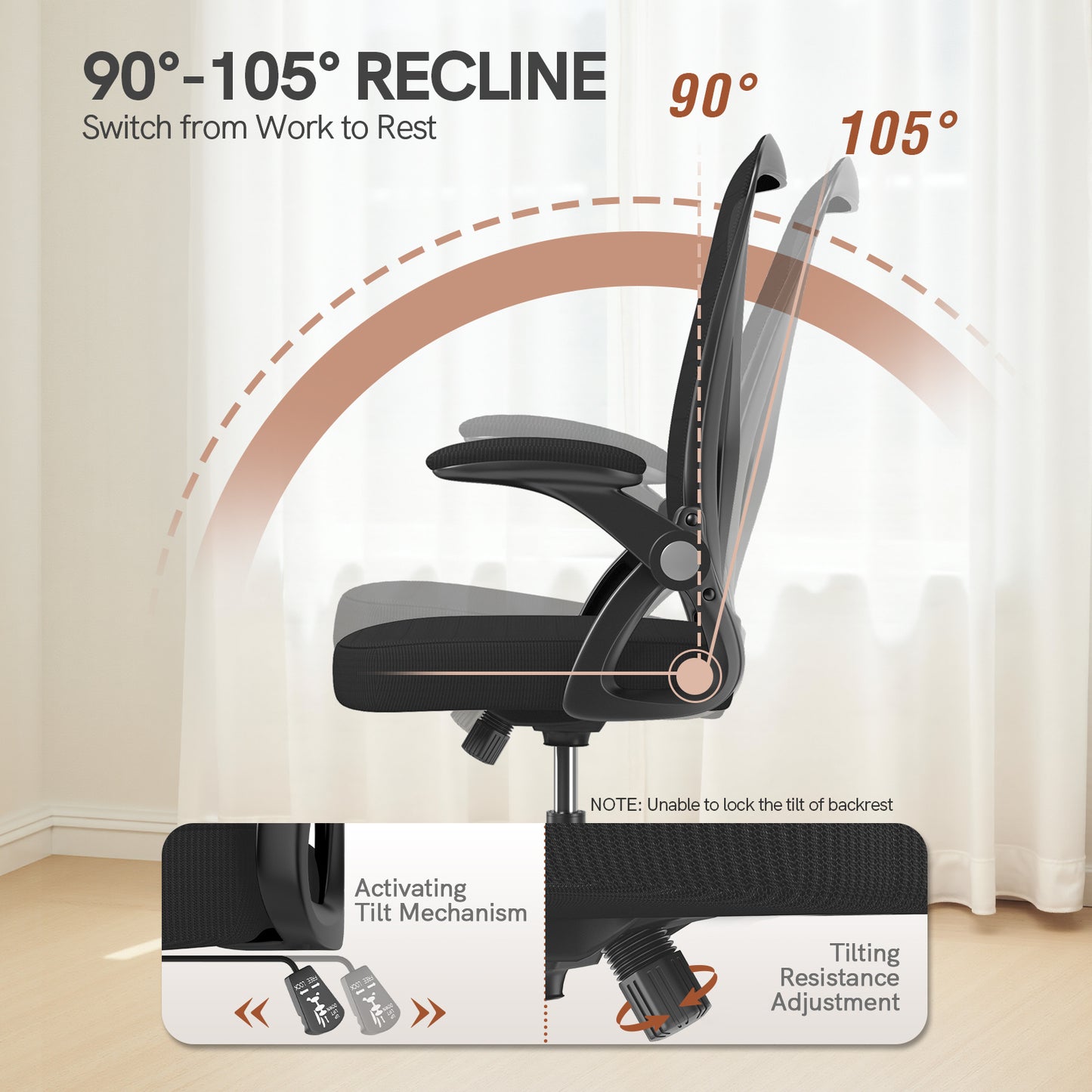 GartistGo Office Chair Ergonomic Desk with 90° Flip-up Armrest Lumbar Support, Height Adjustable Chair, Executive Swivel Computer Padded Seat Cushion for Home/Office
