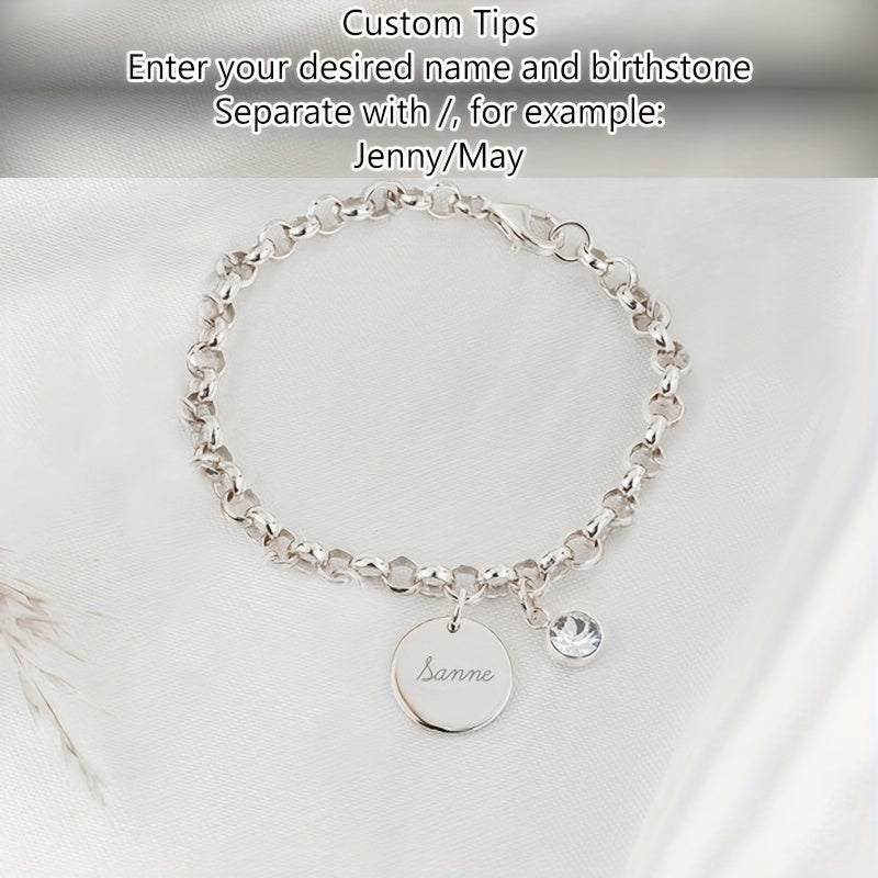 Self-Defined 1-6 Family Name and Birthstone Women's Fashion Bracelet, Personalized Custom Initial Letter and Birth Month Stone Women's Bracelet, 18K Gold Plated Golden-Plated 304L Stainless Steel Durable Material, Accessory Suitable for Daily Casual