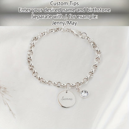 Self-Defined 1-6 Family Name and Birthstone Women's Fashion Bracelet, Personalized Custom Initial Letter and Birth Month Stone Women's Bracelet, 18K Gold Plated Golden-Plated 304L Stainless Steel Durable Material, Accessory Suitable for Daily Casual