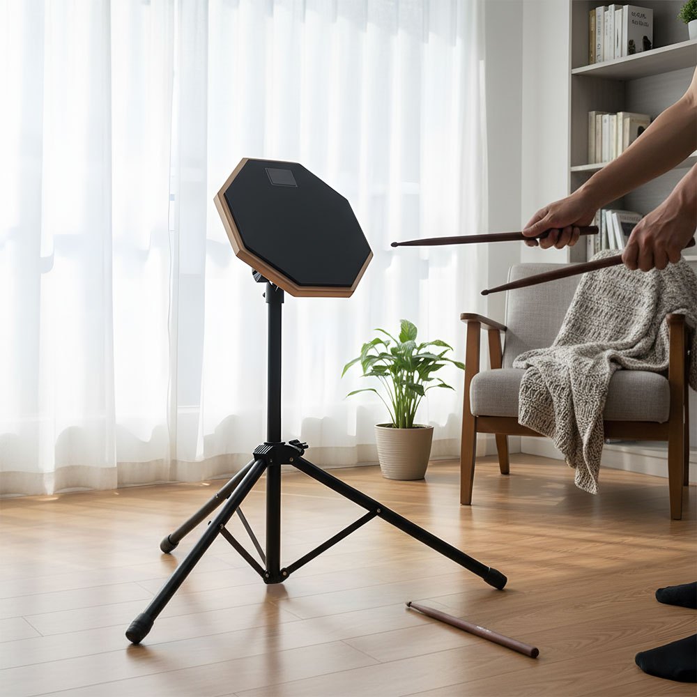 Silent Drum Practice Pad Set, Height Adjustable 19-27 Inches, Double-Sided Pads, Drumhead-Friendly Design, Includes Drum Stand and Storage Bag, Drummer Training Kit Black