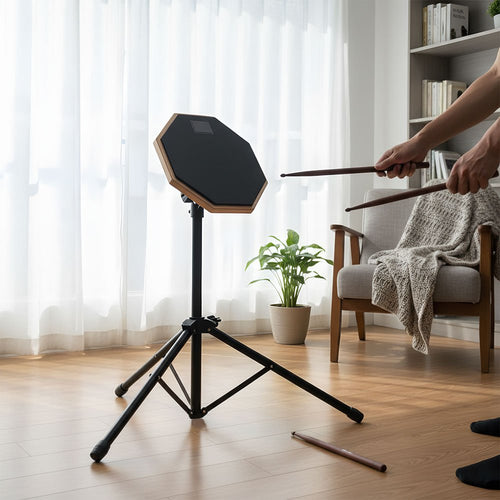 Silent Drum Practice Pad Set, Height Adjustable 19-27 Inches, Double-Sided Pads, Drumhead-Friendly Design, Includes Drum Stand and Storage Bag, Drummer Training Kit Black