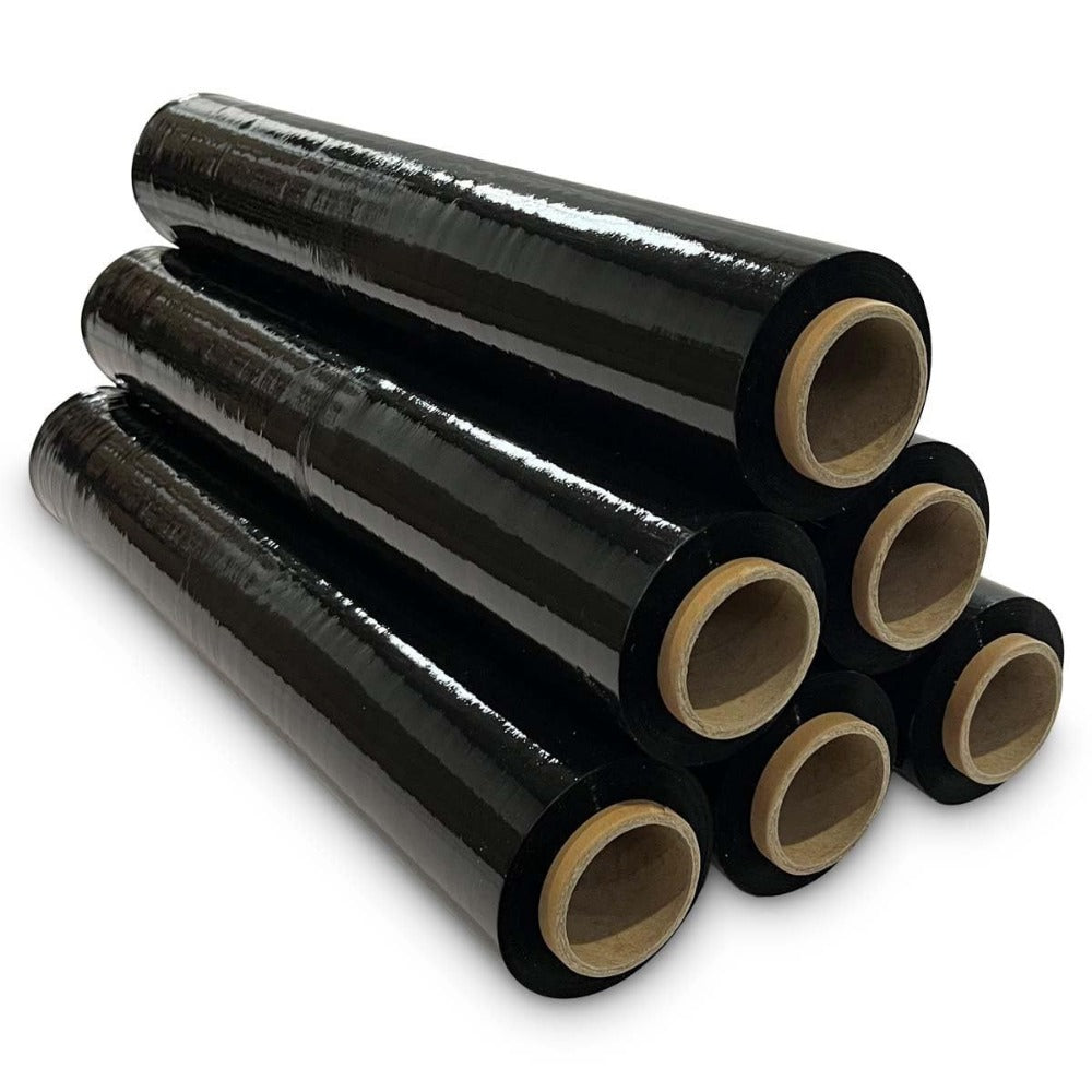 Black Pallet Wrap 6 Rolls 400mm x 250m 20mu Stretch Wrap Film Tear Resistant Waterproof Shrink Wrap for Pallets Furniture Moving