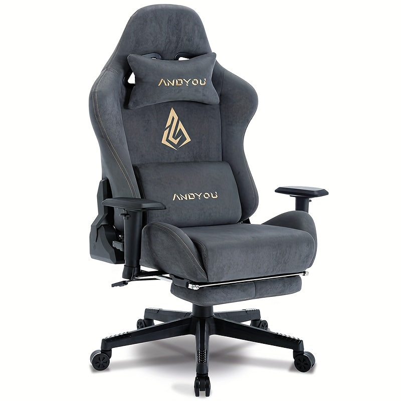 ANDYOU Gaming Chair, Breathable Office Chair, High Quality Fabric Soft Like Faux Fur. Ergonomic PC Chair, Adjustable Swivel Work Chairs with Footrest