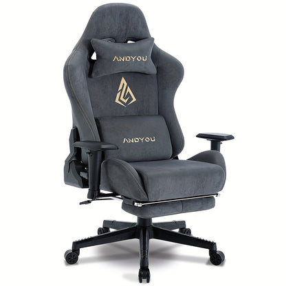 ANDYOU Gaming Chair, Breathable Office Chair, High Quality Fabric Soft Like Faux Fur. Ergonomic PC Chair, Adjustable Swivel Work Chairs with Footrest