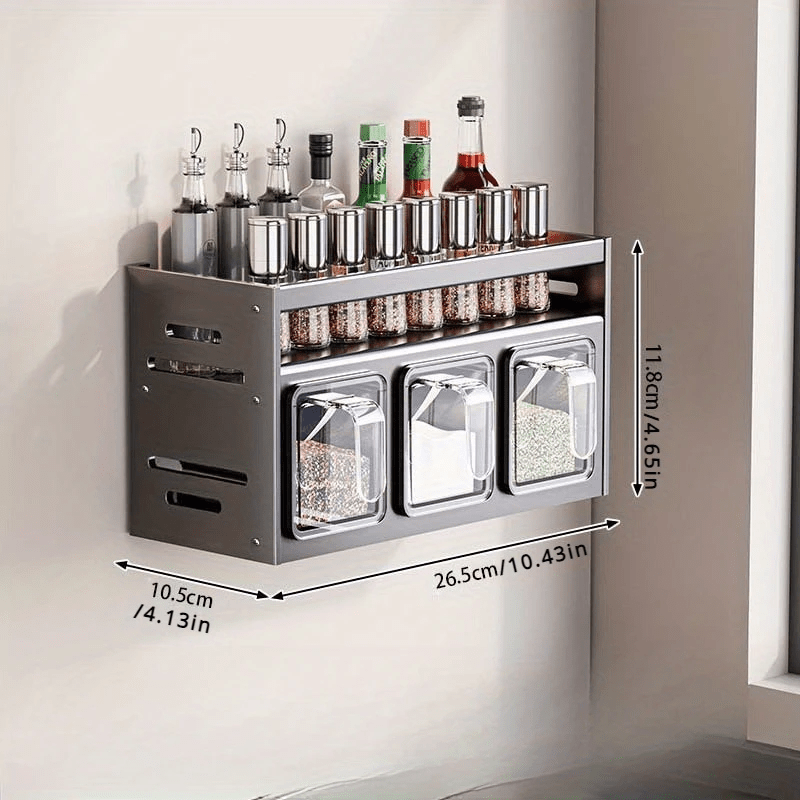 3/4/5-Compartment Seasoning Containers Kitchen Seasoning Storage Rack Spice Rack Organizer for Kitchen Countertop, 1 SET Stainless Steel Adjustable Wall Mounted Spice Storage ith Removable Containers and Seasoning Boxes -Halloween Ideal for Christmas Gift