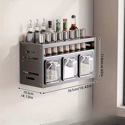 3/4/5-Compartment Seasoning Containers Kitchen Seasoning Storage Rack Spice Rack Organizer for Kitchen Countertop, 1 SET Stainless Steel Adjustable Wall Mounted Spice Storage ith Removable Containers and Seasoning Boxes -Halloween Ideal for Christmas Gift