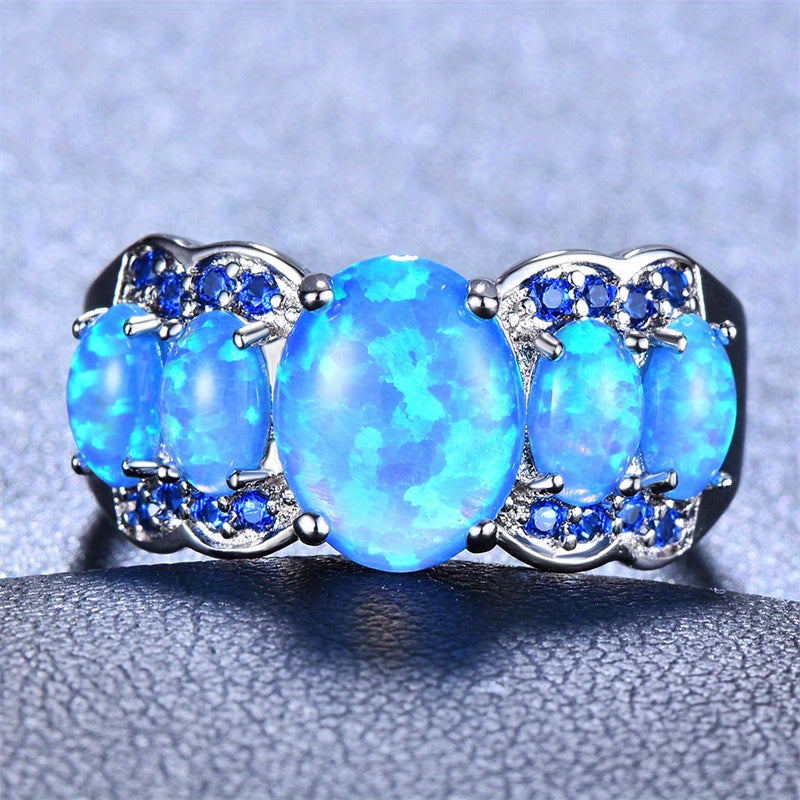 Luxurious Oval Cut Blue Synthetic Opal White K Plated, A Durable and Sparkling Accessory for Casual Attire During The Holidays